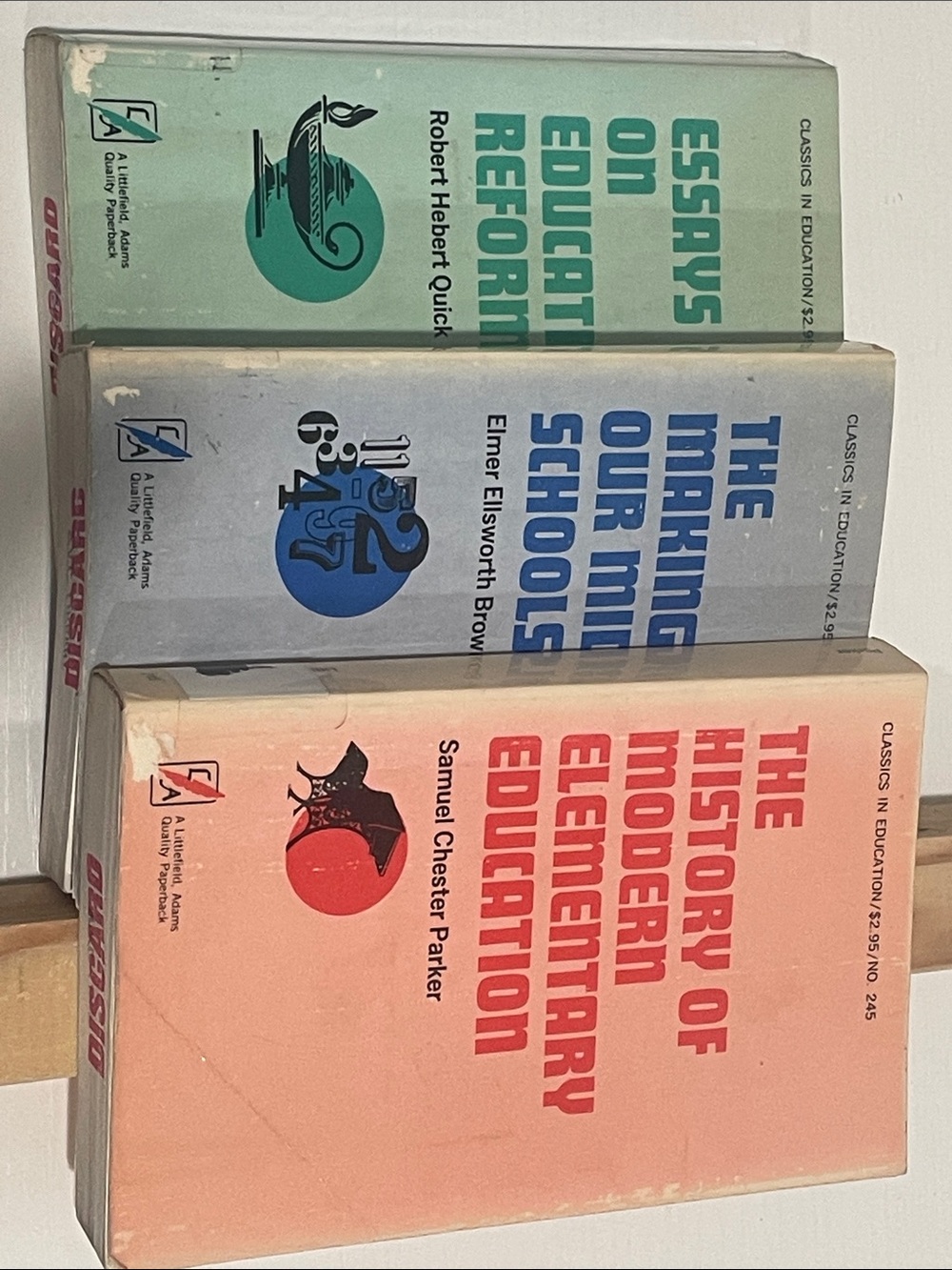 Vintage Set of Three Education Books in Mint, Blue, and Coral